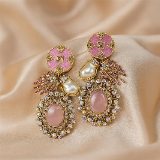 Blushing Elegance: Pink Polki Earrings