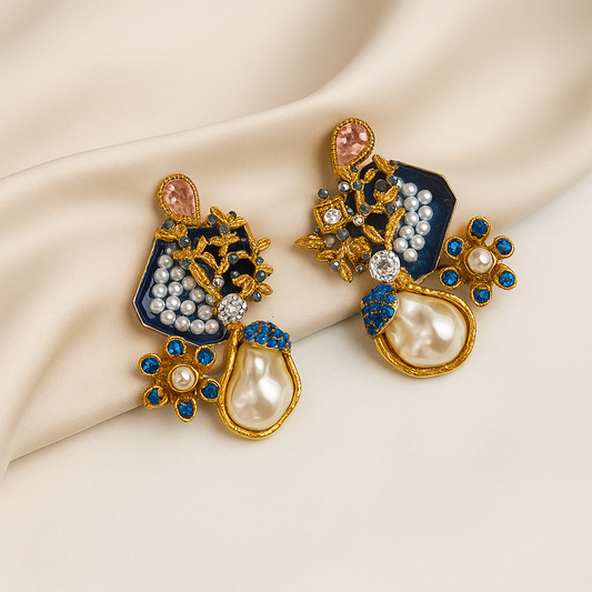 Elegance Dangle Earrings - Blue Pearl Drop