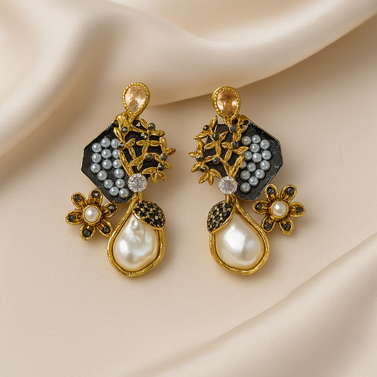 Elegant Pearl Drop Earrings - Artificial Jewellery with Crystal Accents