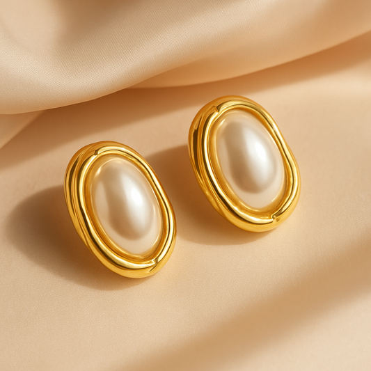 Elegance Embraced: Oval Pearl Earrings