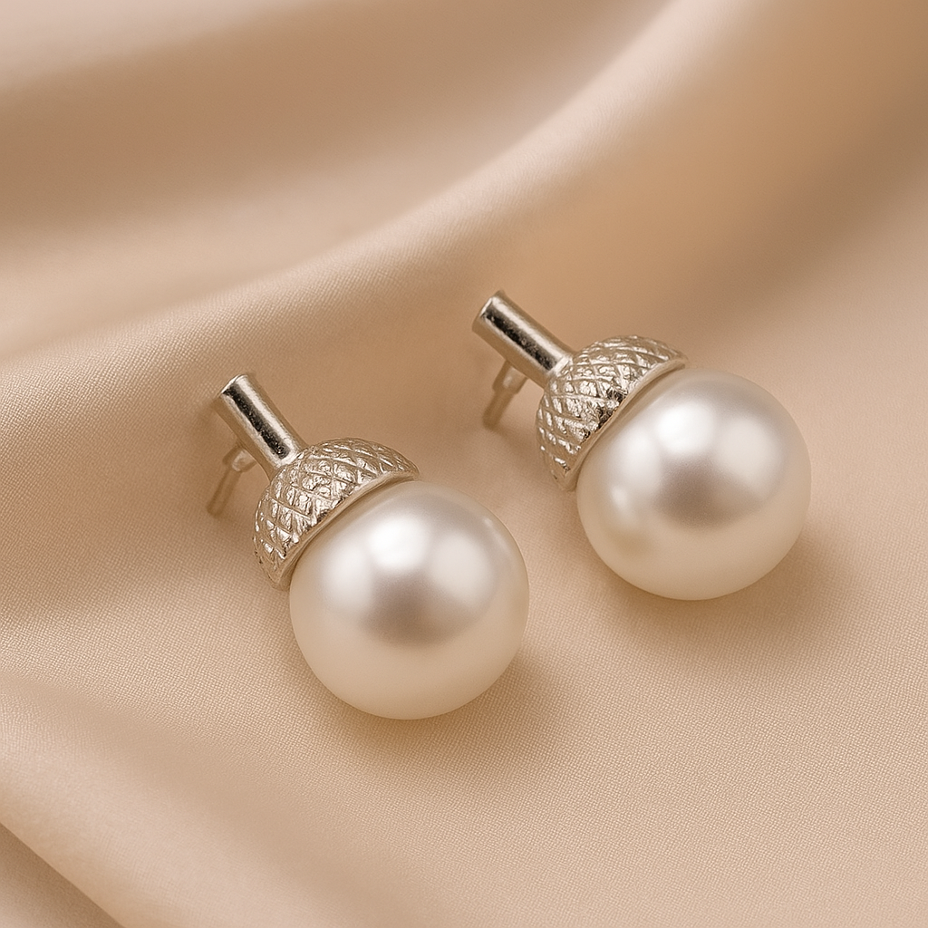 Elegant Acorn Pearl Earrings