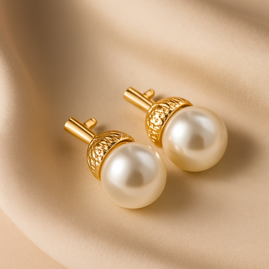 Elegant Pearl Stud Earrings - Gold Tone with Artificial Pearl