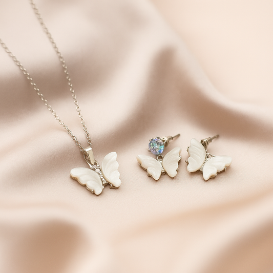 Ethereal Butterfly Jewellery Set - Iridescent Opal Accent