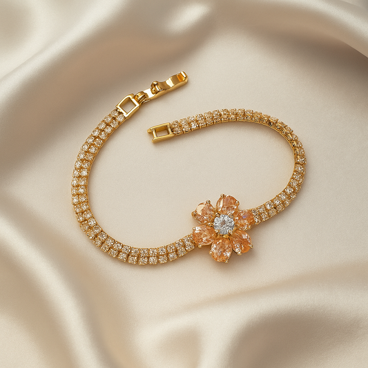 Elegance Bloom Gold-Toned Bracelet with Cubic Zirconia