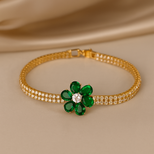 Emerald Bloom Gold-Toned Bracelet