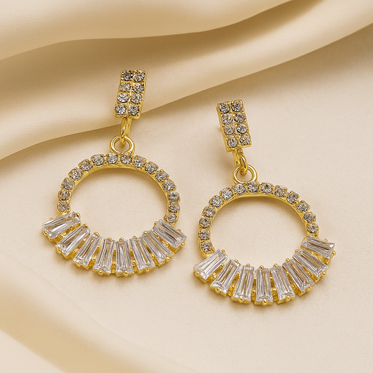 Elegant Halo Dangle Earrings - Gold