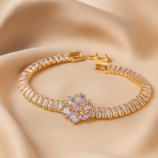 Elegance Embraced: Crystal Floral Gold-Toned Bracelet