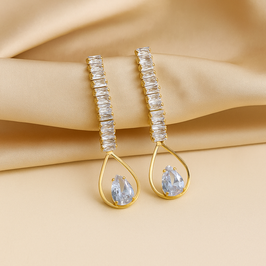 Elegant Teardrop Crystal Dangle Earrings - Gold Tone