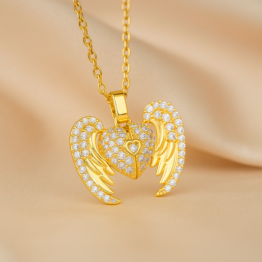 Ethereal Heart Wings Necklace - Gold