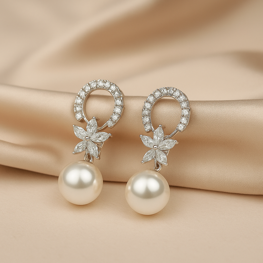 Elegant Pearl Drop Earrings with Cubic Zirconia Accents