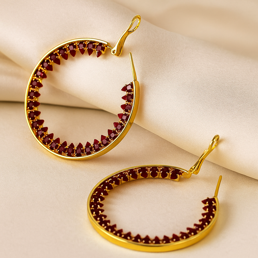 Ruby Red Hoop Earrings - Artificial Jewelry with Garnet Stones
