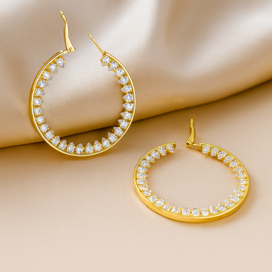 Elegant Gold Hoop Earrings with Cubic Zirconia Stones