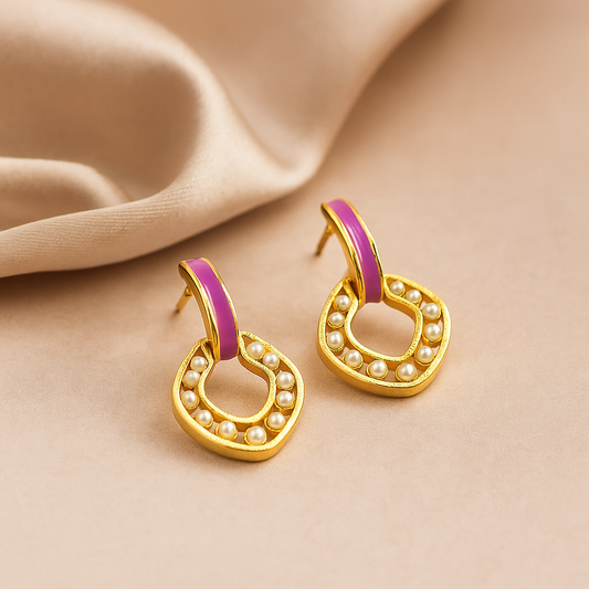 Elegant Pearl Hoop Earrings - Pink Accent