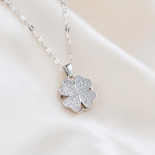 Lucky Four-Leaf Clover Necklace - Sterling Silver Plated with Cubic Zirconia