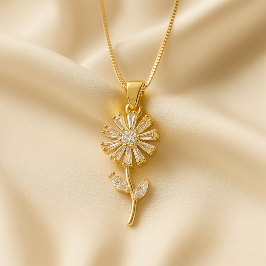 Elegant Dandelion Necklace - Gold Tone with Crystal Accents