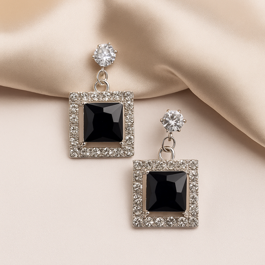 Elegant Black Onyx Drop Earrings - Artificial Jewelry with Crystal Accents
