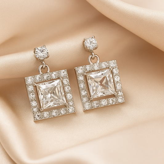 Elegant Square Drop Earrings - Crystal Studded Luxury