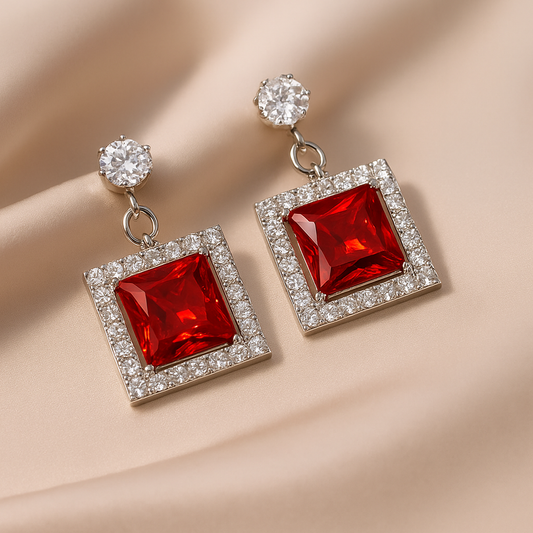 Ruby Square Drop Earrings