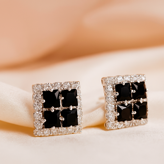 Elegant Black Onyx Stud Earrings - Artificial Jewelry with Crystal Accents