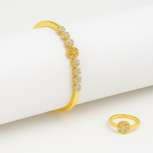 Elegance Duo: Gold-Toned Bangle and Ring Set with Cubic Zirconia