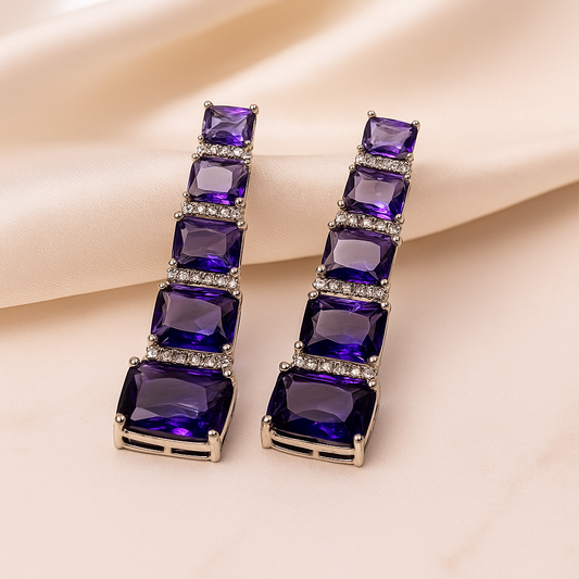 Amethyst Glamour Earrings - Luxurious Artificial Amethyst and American Diamond Zircon Jewelry