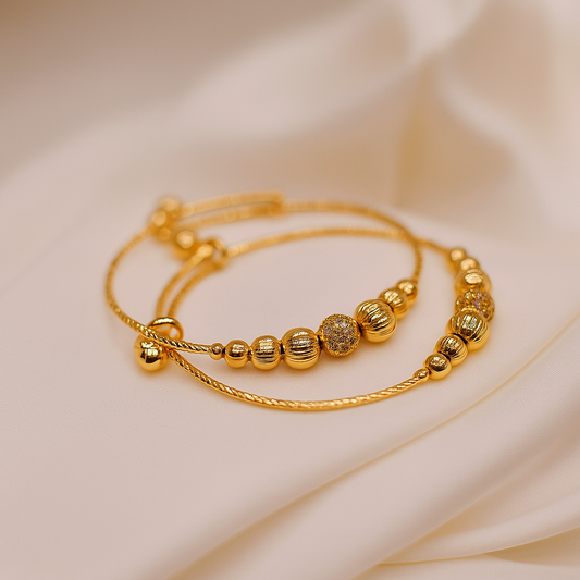 Golden Aura Beaded Bangle - Artificial Jewelry with Sparkling Stones
