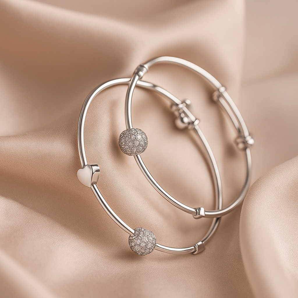 Trinity Silver Bangles - Minimalist Artificial Jewelry with Charms