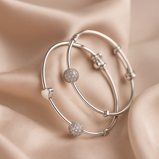 Trinity Silver Bangles - Minimalist Artificial Jewelry with Charms