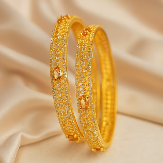 Elegance Duo: Gold-Plated Bangles with Zircon Stones