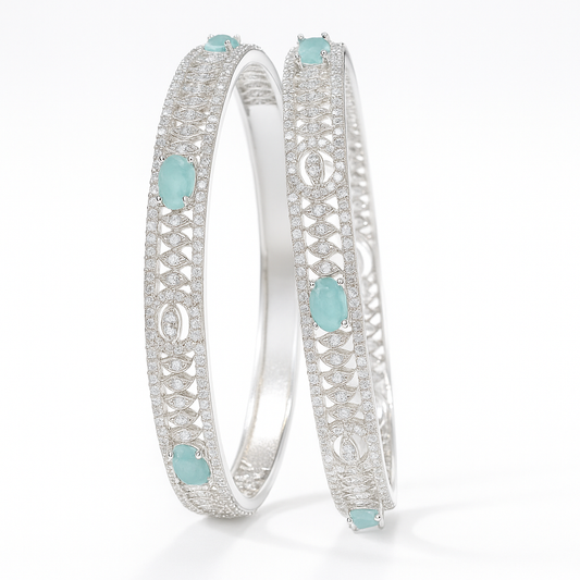 Elegant Aqua American Diamond Zircon Bangle Set
