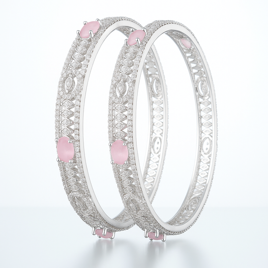 Romantic Pink American Diamond Zircon Bangle Set