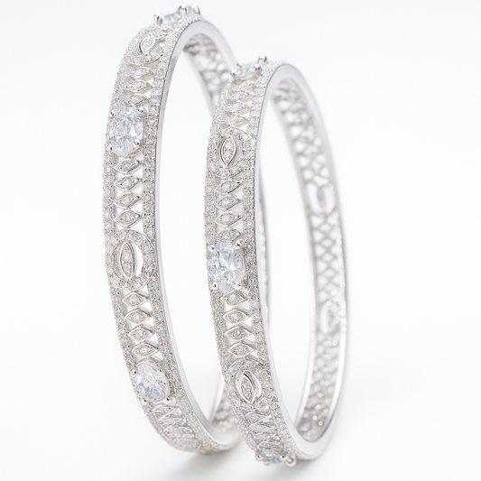 Classic Silver American Diamond Zircon Bangle Set