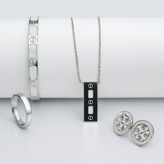 Elegance Ensemble: Silver-Toned Artificial Jewelry Set with Cubic Zirconia Accents