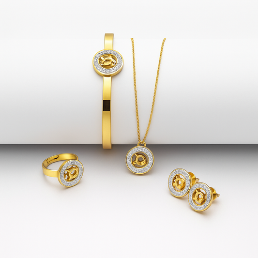 Elegance Ensemble: Gold-Toned Artificial Jewelry Set with Cubic Zirconia Accents