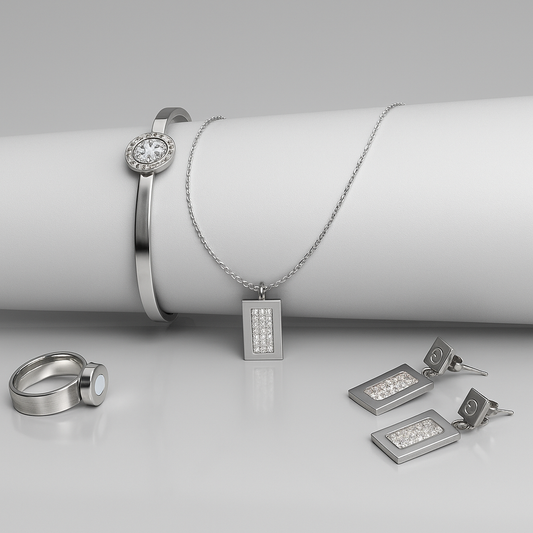 Elegance Ensemble: Sterling Silver Artificial Jewelry Set