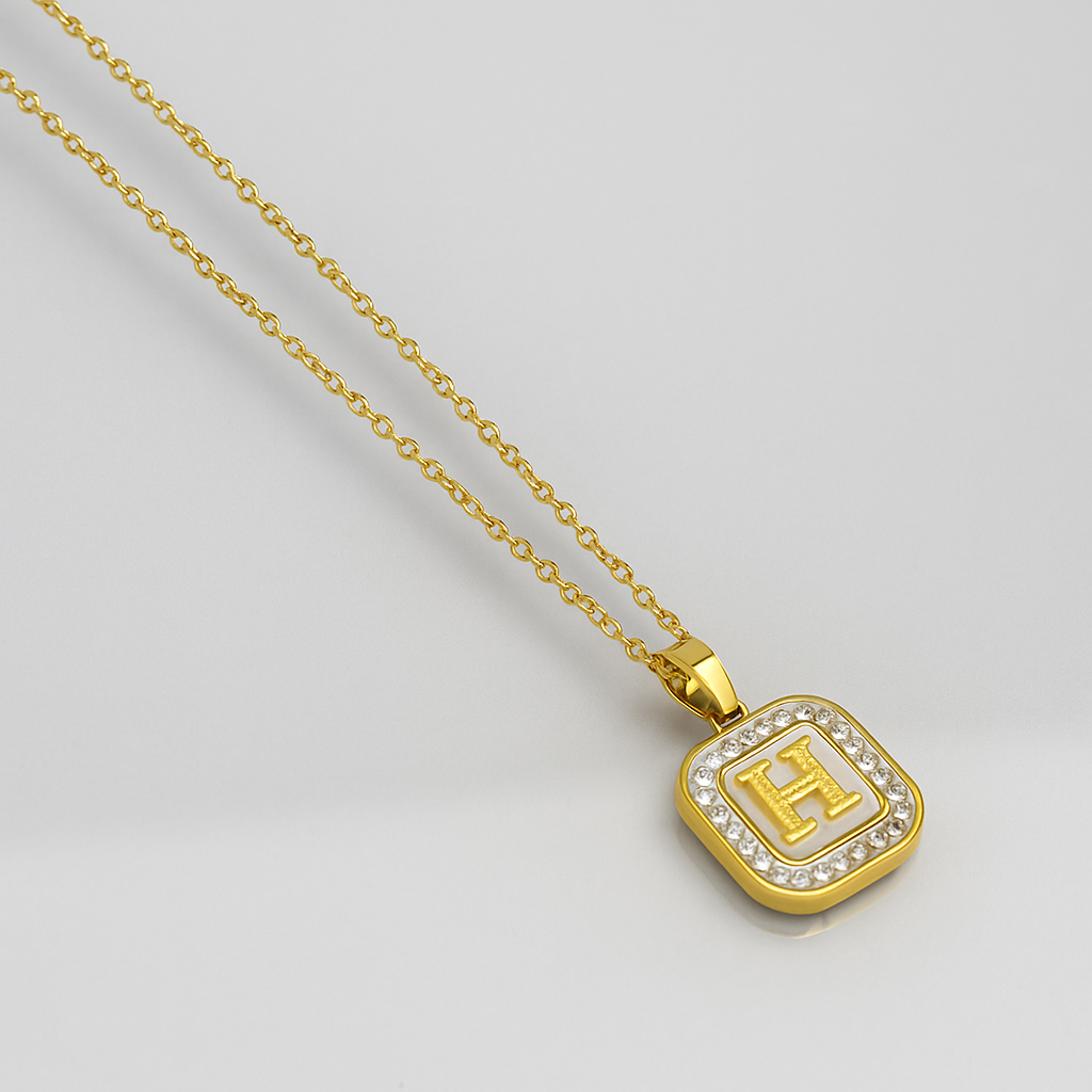 Luxe Initial H Necklace - Gold Plated with Cubic Zirconia Accents