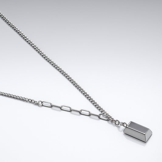 Chic Geometric Silver Pendant Necklace with Artisanal Link Chain