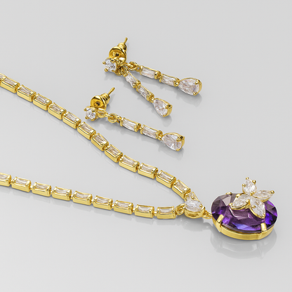 Lavender Dream Necklace and Earring Set - Gold-Toned with Purple Gemstone