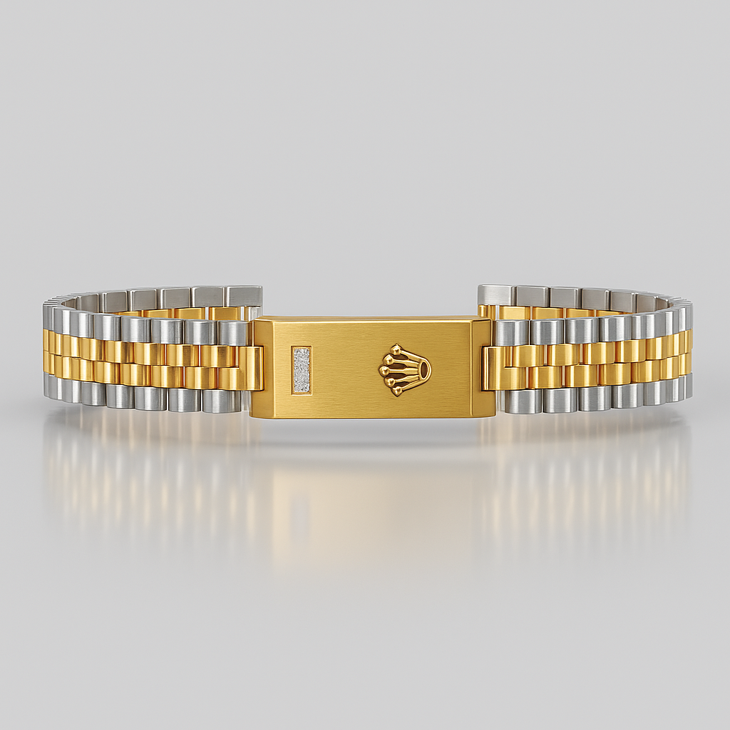 Elegance Bangle: Two-Tone Luxury with Crystal Accent