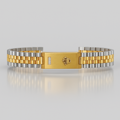 Elegance Bangle: Two-Tone Luxury with Crystal Accent