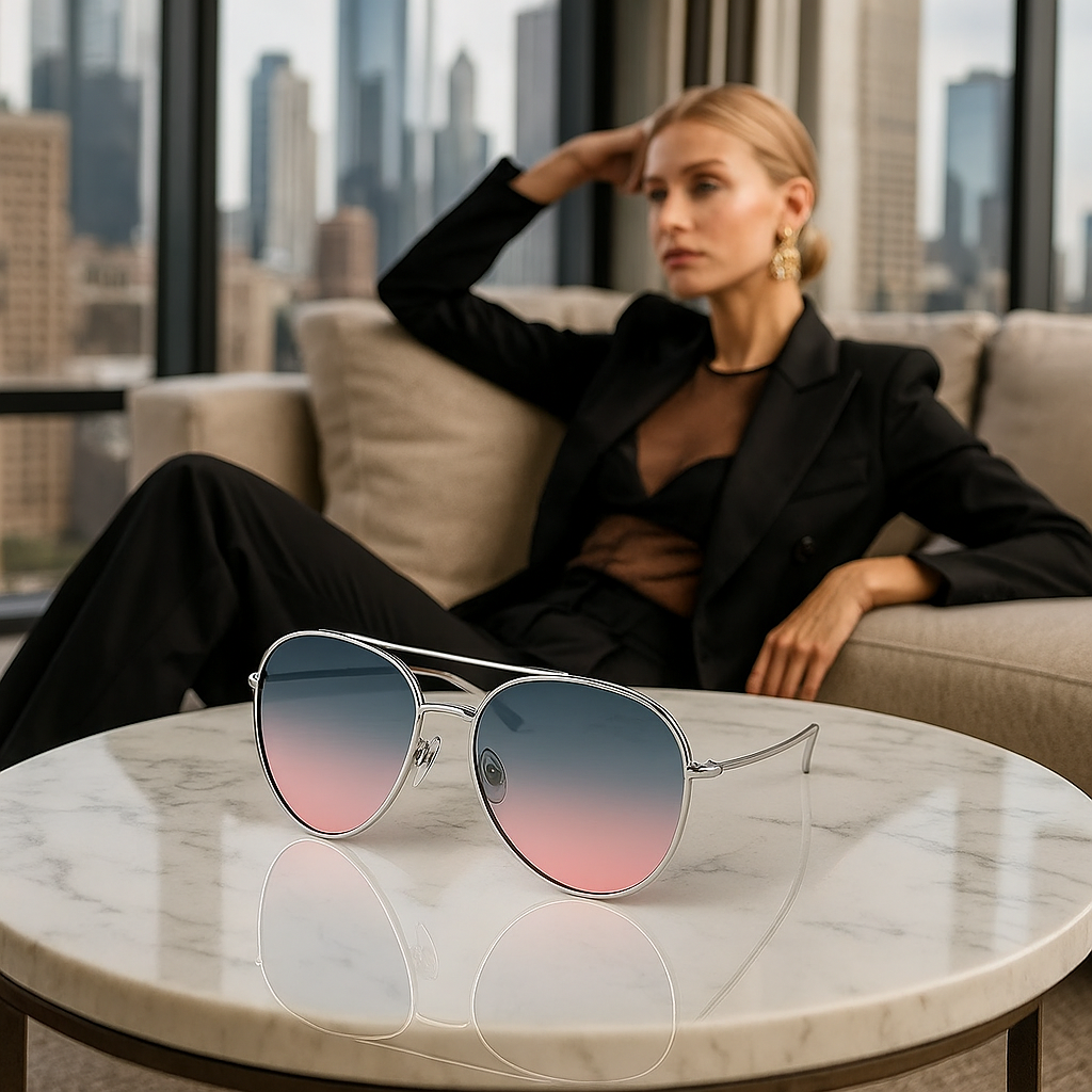 Aviator Gradient Sunglasses - Silver Frame