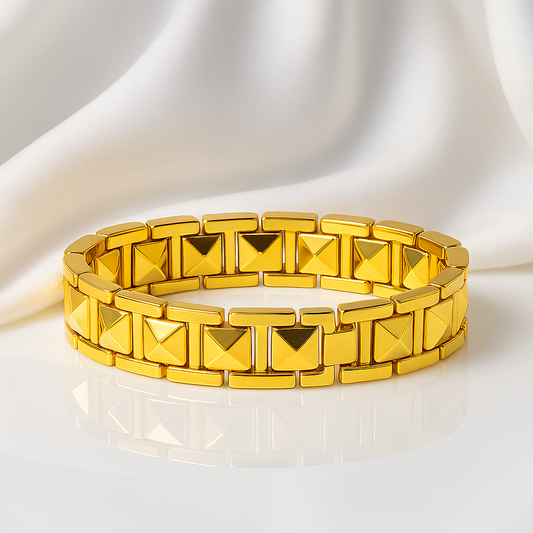 Golden Pyramid Link Bracelet - Luxe Artificial Gold-Plated Jewelry