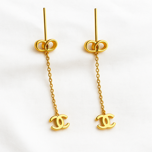 Golden Icon Drop Chain Earrings