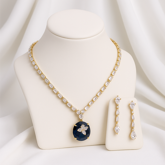 Elegant Sapphire Necklace and Earring Set