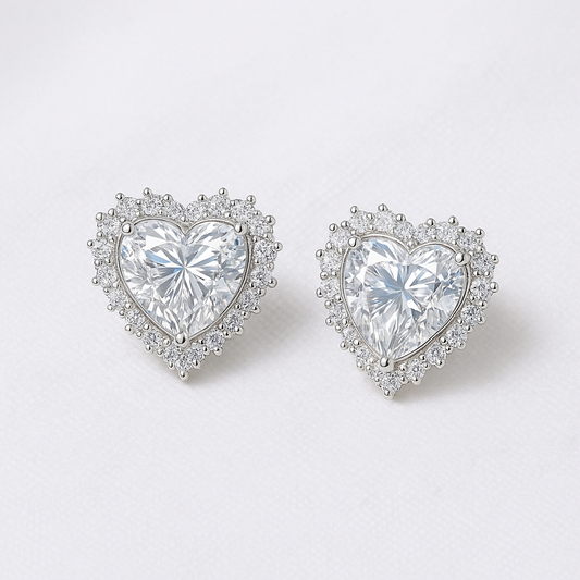 Silver Heart Ear Studs