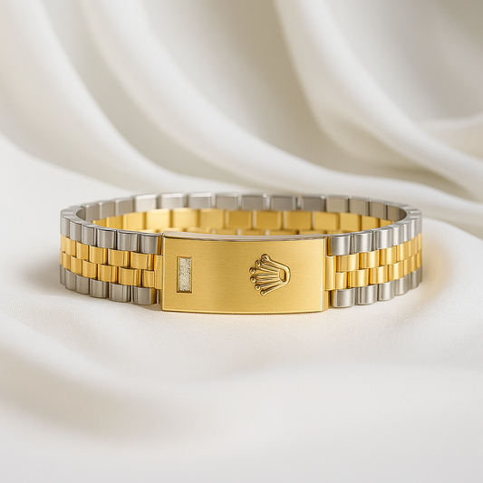 Elegance Bangle: Two-Tone Luxury with Crystal Accent
