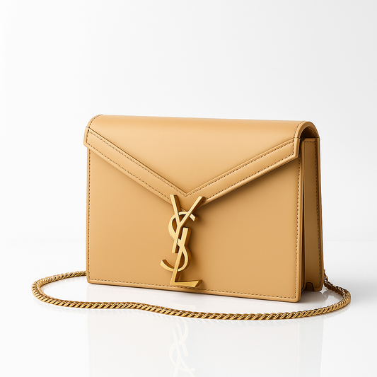 YSL Elegance Emblem Chain Bag - Beige