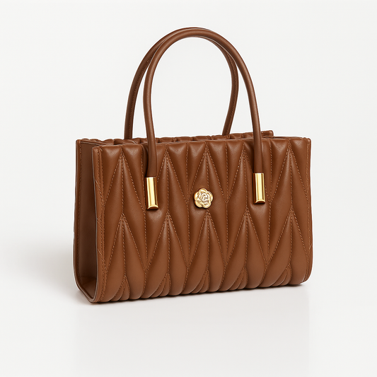 LuxePetal Quilted Mini Tote - Brown