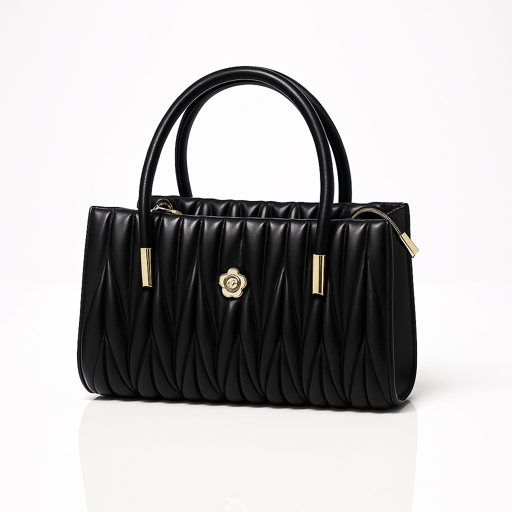 LuxePetal Quilted Mini Tote - Black