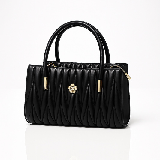 LuxePetal Quilted Mini Tote - Black